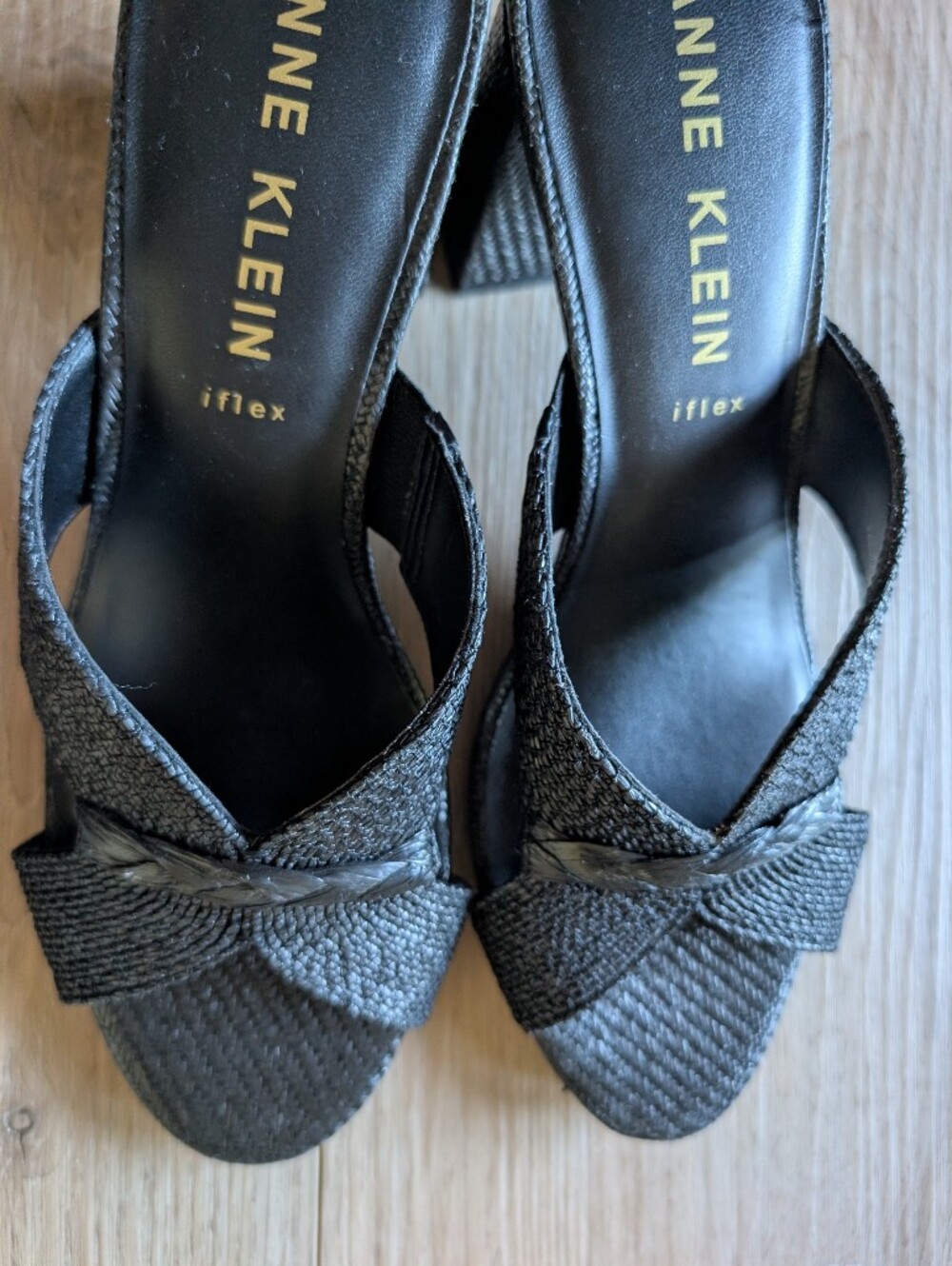 Anne Klein Black Woven Slide Mules with Chunky Heel - Picture 4 of 8